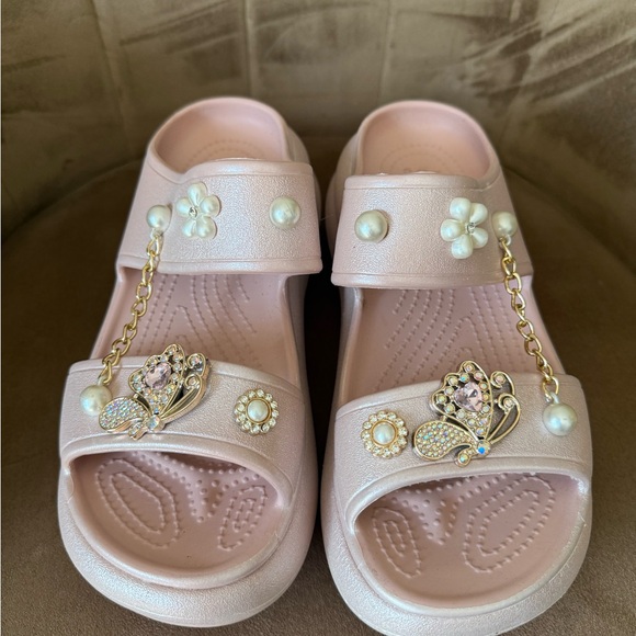 CROCS Shoes - Pink Crocs Crush Sandals with Decorative Charms